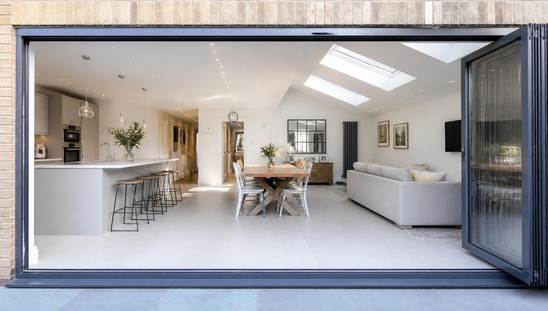 Renovated open plan kitchen and dining exterior in Glasgow